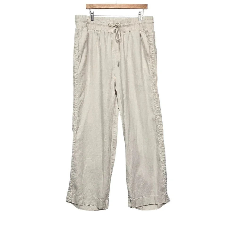 Quince Womens 100% European Linen Wide Leg Pants Oatmeal Beige Size XL NWT